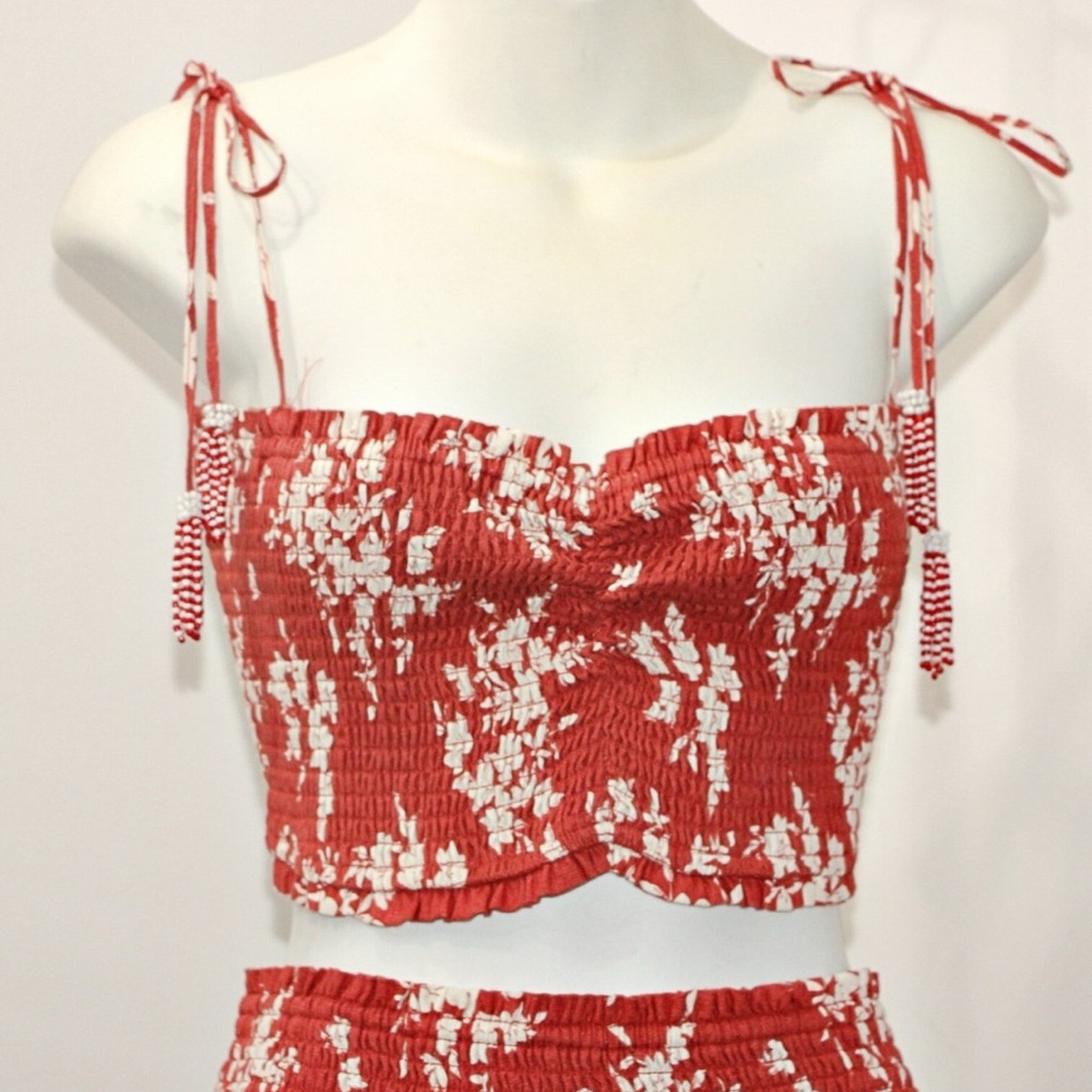 House of Harlow 1960 Burnt Orange and White Floral Crop Top